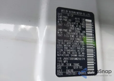 2021 Nissan Rogue Sv Intelligent Awd from USA, damaged, VIN JN8AT3BB5MW206174